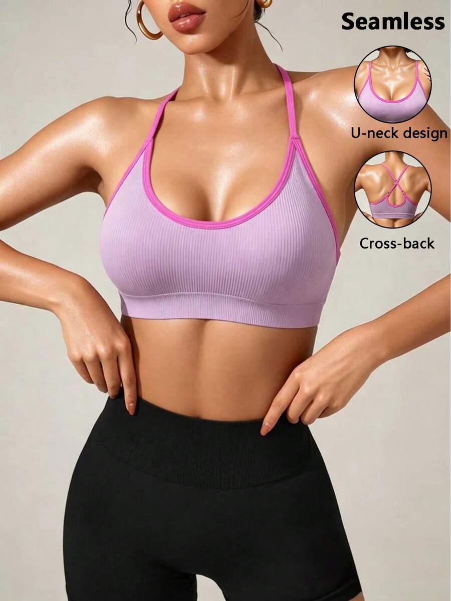 SHEIN Dewbera Soutien-gorge de sport pour femmes (Rose sans couture) - Rose bonbon - Voir 1