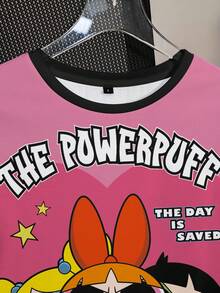 THE POWERPUFF GIRLS X SHEIN Women's Letter Cartoon Print Short Sleeve Casual T-Shirt - White - View 3