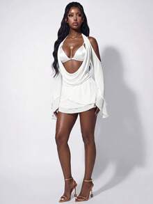 Amplova Women's Sexy 2 Pieces Set Suitable For Party Club Night Out, Bra Top And Dress, Summer/ White - White - View 6