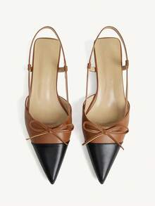 CUCCOO CHICEST Women's Shoes Color Matching Bow Pointed Kitten With Casual Commute Brown Black PU Leather Women's High Heels Shoes Banquet Outdoor - Brown black - View 1
