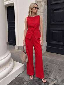 BizChic Women's Sleeveless Blazer Jacket, Suitable For Urban Commute, Business Casual, And Formal Occasions, Autumn/Winter - Red - View 1