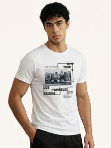 Chillumni Men's Slogan Print Crew Neck Short Sleeve T-Shirt And Drawstring Waist Shorts Set - Multicolor - View 5