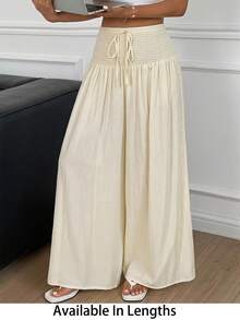SHEIN PETITE CURVE 大尺碼小個女款優雅寬鬆寬腿長褲，高腰休閒度假沙灘日常通勤教師褲 - 彩色 - 查看 3