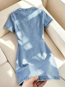 GlowEve Women's Summer Denim Effect Fitted Dress - Blue - View 2