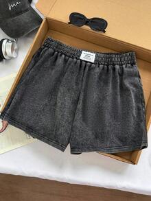 Comfortcana 大尺碼夏季休閒水洗短褲 - 黑色 - 查看 7