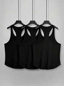 Manfinity Homme Camiseta sin mangas de cuello redondo de unicolor casual y versátil para hombre - Negro - Ver 2