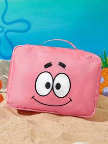 SpongeBob SquarePants | SHEIN 卡通主題旅行收納袋 3 款式，附拉鍊與提把，適合收納衣物與化妝品，趣味實用，適用旅行與日常使用 - 黃粉灰 - 查看 4