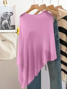 GlowEve CURVE 女款休閒寬鬆度假風白色披肩斗篷毛衣 春夏款 - 玫紅色 - 查看 2