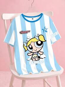 THE POWERPUFF GIRLS X SHEIN 大尺碼女款卡通印花休閒百搭日常短袖T恤 - 白色 - 查看 1