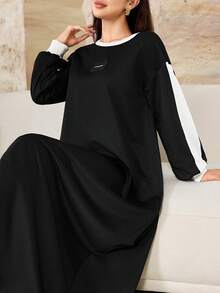 Yasmyna Spring/Autumn Crew Neck Patchwork Black & White Contrast Casual Dress - Black and White - View 6