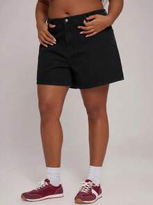 MUSERA Plus Size Mid Rise Baggy Fit Light Wash Denim Shorts Spring Summer Elegant Cute Vacation Casual Everyday Core Denim - Black - View 4