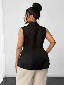 Maweii Gilet blazer casual da donna taglie forti, tinta unita, monopetto, plissettato, da pendolarismo - nero - Visualizzare 3