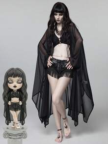 ROMWE Goth 春夏度假沙滩哥特风透视蝙蝠袖上衣 - 黑色 - 查看 9