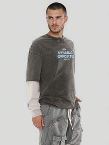 FORM&CHAOS [100%Cotton]Men's Loose Fit Washed T-Shirt, Autumn Holiday Grey Graphic Streetwear - Multicolor - View 4
