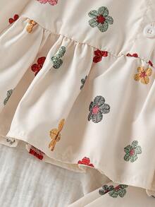 SHEIN Vintaside Kids 女嬰休閒學院風翻領長袖上衣與長褲套裝，適合日常穿著，秋季款 - 杏色 - 查看 6