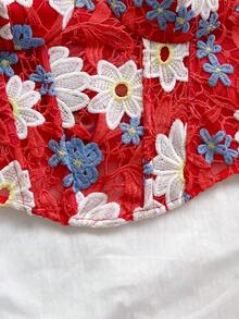 Soleia 女款花卉刺繡圖案休閒百搭日常穿著上衣 - 紅色 - 查看 4