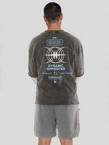 FORM&CHAOS [100%Cotton]Men's Loose Fit Washed T-Shirt, Autumn Holiday Grey Graphic Streetwear - Multicolor - View 2