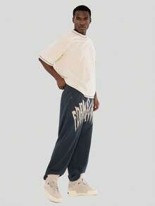 FORM&CHAOS Men's Autumn Navy Blue Loose Sweatpants Street Print Long Pants - Navy Blue - View 4