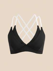 Cheerettes 女款 2 件組拼色交叉背日系健身運動內衣，柔軟彈性、透氣吸濕，可拆式內墊，對比色肩帶，適合健身房與瑜伽 - 彩色 - 查看 10
