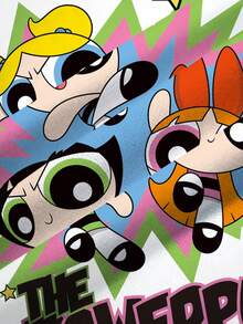 THE POWERPUFF GIRLS X SHEIN 大尺碼女款字母卡通圖案圓領休閒日常長袖運動衫 - 白色 - 查看 5