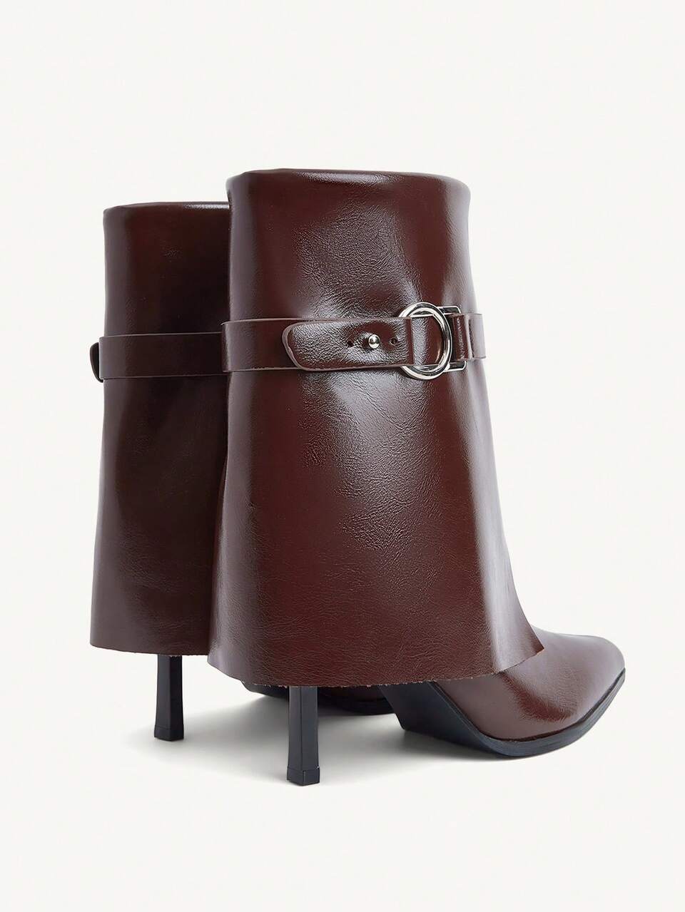 CUCCOO CHICEST Women's Fashion Fold-Down Ankle Boots With Metal Buckle Strap, Pointed Toe, Mid Heel