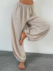 DAZY Women's Solid Color Elastic Waist Casual Daily Loungewear Pants Fall - Apricot - View 6