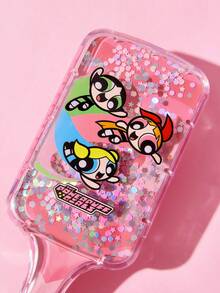 THE POWERPUFF GIRLS X SHEIN 可愛超級英雄女孩印花亮片填充氣墊髮梳，粉色亮片漂浮板梳理梳，防靜電乾濕兩用兒童與青少年髮刷，溫和不傷頭皮，適合日常造型與旅行 - 彩色 - 查看 4