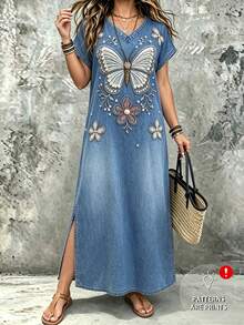 EMERY ROSE Vestido de primavera para mujer con bloques de color y estampado floral de manga corta talla grande - Multicolor - Ver 7