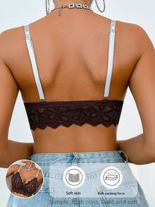 SHEIN Elacene 1pc Women's Lace Wire-Free Bra - Coffee Brown - View 2