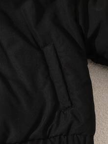SHEIN 青少年女孩外套 女童冬款連帽夾棉外套 抓絨內裡 拉鍊開襟 - 黑色 - 查看 8