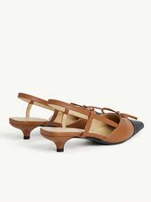 CUCCOO CHICEST Women's Shoes Color Matching Bow Pointed Kitten With Casual Commute Brown Black PU Leather Women's High Heels Shoes Banquet Outdoor - Brown black - View 6