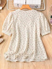Mulvari Camisa de manga corta con botones y estampado floral francés texturizado para tallas grandes - Albaricoque - Ver 2