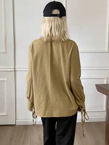 Livesso Herbst Senfgelb künstlerisch locker Business Lässig elegant Lehrerinnen-Tag Street Bindung Langarm Damenhemd Büro Brunch - Braun - Übersicht 5