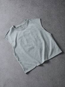 PAVTROS Camiseta sin mangas casual versátil con estampado de eslogan y cuello redondo para hombre - Gris - Ver 4