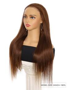 ALL READY WIG Peruca Glueless de Cabelo Humano Castanho, Pronta para Usar, Pré-Cortada, 26 Polegadas, 5x6, Peruca Reta Glueless Castanho Chocolate de Cabelo Humano, Pré-Desfiada, Nós Branqueados, #4 Peruca com Fechamento de Renda Castanho Escuro, Densidade 180 para Mulheres - S4 - Visão 3