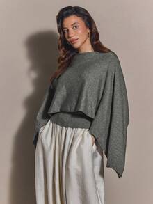 COSMINA Women's Knit Set, Autumn/Winter Sweater Set, Pullover Sweater And Cover Up 2-Piece Set, Grey Long Sleeve Women's Casual Daily Outfit, Autumn/Winter Women's Outfit, Elegant Knit Suitable For Outings And Street Photography - Grey - View 7
