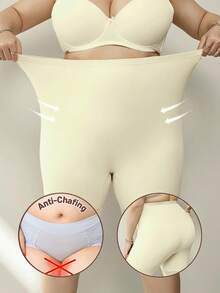 SHEIN CURVE+ 1pc Plus Size Women Lace Patchwork High Waist Shaping Shorts - Apricot - View 3