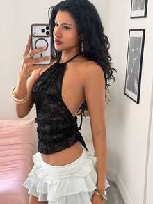 Jeanoix Women's Halter Neck Sexy Lace Backless Camisole, Fashionable Summer Night Out Black - Black - View 4