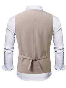 Manfinity Homme Plus Size Men's Solid Color Single-Breasted Business Suit Vest - Khaki - View 2