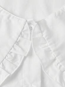SHEIN MOD 大码女式纯棉彼得潘领修身泡泡袖短袖衬衫，夏季短袖上衣 - 白色 - 查看 9