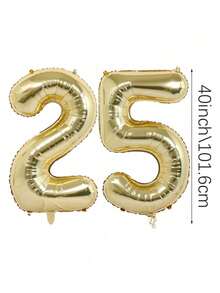 MINKOJA 2pcs 40 Inch (Approx 101.6 Cm) Platinum Giant Number Helium Foil Balloons, Large Digit Balloons For Birthday Party, Graduation, Anniversary, Party Decor - gold - View 16