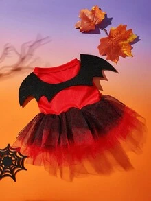 1pc Black Devil Wings & Tulle Skirt Dress, Cute Pet Costume For Halloween, PETSIN Original Design - Multicolor - View 6