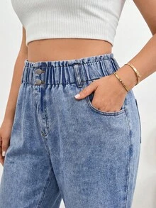 Solflare Plus Size Casual Washed Tapered Jeans - Blue - View 2