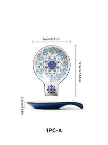 Cirelle 1pc Ceramic Spoon Rest For Kitchen Counter, Floral Mandala Porcelain Spoon Holder For Stove Top, Decorative Ladle Utensil Holder - Multicolor - View 8