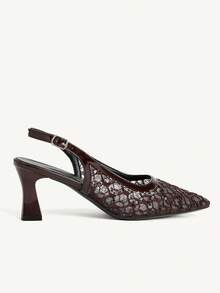 CUCCOO CHICEST Ladies Spring And Summer New Brown Lace Sequins Pointed Empty Shoes Outside Breathable Mesh Elegant High Heels Fall Shoes - Coffee Brown - View 3
