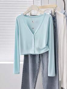 GlowEve Cooling Loose Casual Silhouette Cape Button-Up Top, Suitable For Daily Wear, Vacation, Commuting And Outings Travel Light Blue Autumn Everyday - Blue - View 5