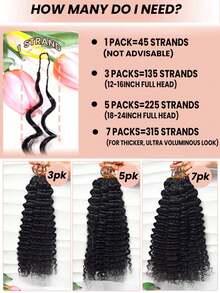 Boho Braids 深波浪钩编真人发接发，轻盈无结波西米亚风编发，羽毛钩编发，100% Remy真人发，预先分开的隐形结，带绳子，微型预环钩编真人发深波浪接发 - Natural Black - 查看 6