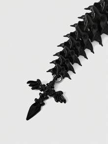 ROMWE Goth 1件裝黑色Y2K千禧辣妹龐克風 龍骨蠍子裝飾 3D簡約中性女領帶，適合大學、購物、日常穿搭 - 黑色上段款 - 查看 3