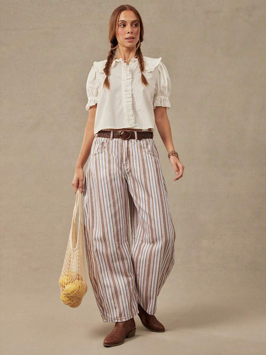 WESTFADE Women Striped Barrel Leg Western Jeans, Fall, Autumn, Casual, Back To School, Festival, Country Concert, Winter, Cowgirl, Rodeo, Casual - Pink - View 1