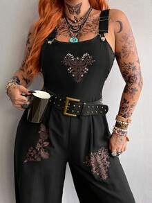 Whyspr Jumpsuit Gaya Gothic Gelap Ukuran Besar, Overall Kasual Musim Semi/Musim Panas - Hitam - View 7